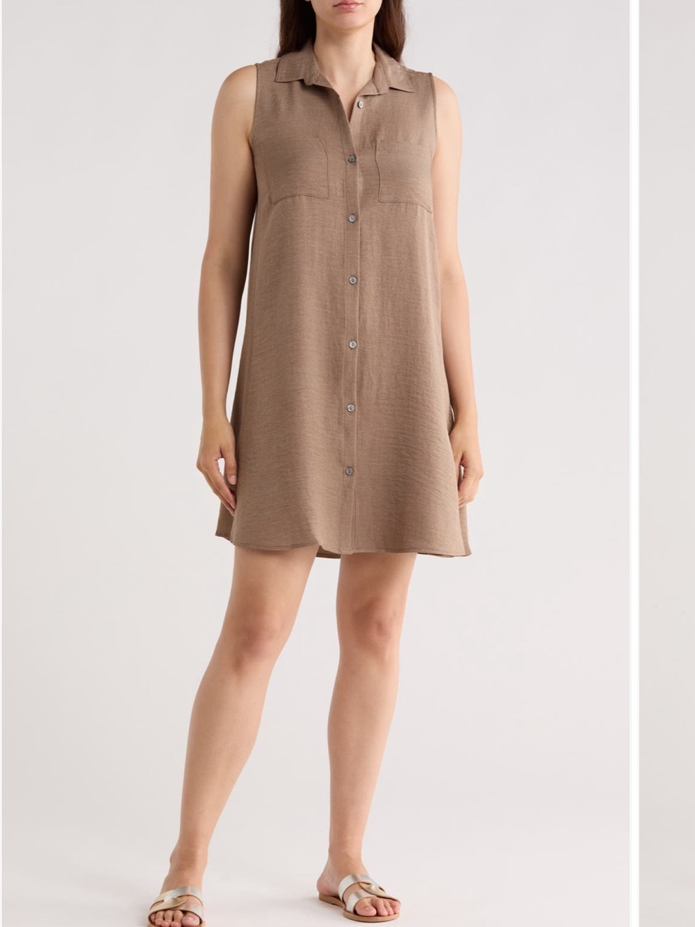Beachlunchlounge NWT Woman’s Sleeveless two pocket dress mocha love Sz Sm taupe